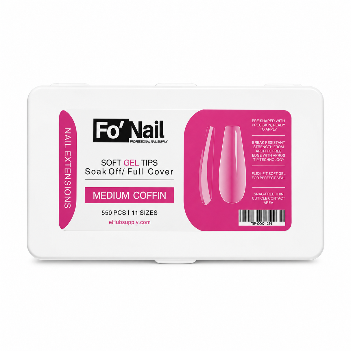 Nail Tip - Gel X - Medium Coffin Shape- 1234 ( 550 pcs)- Clearance