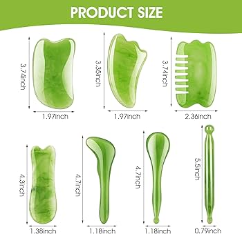 7 Pcs SPA Scraping Massage Tool, Jade Tool for Body Face Back Leg Head Muscle Release and Tension Relief Skincare Skin care Headspa Head spa (Green)