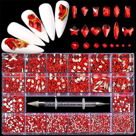 Cuawan Nail Rhinestones - Professional Nail Crystal Kit, Multi Shapes Glass Crystal
