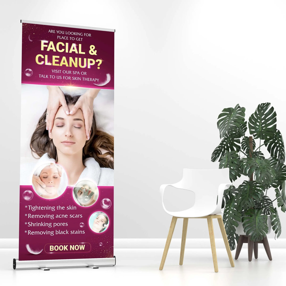 Skin Care Skincare Banner Retractable ( Dark pink)