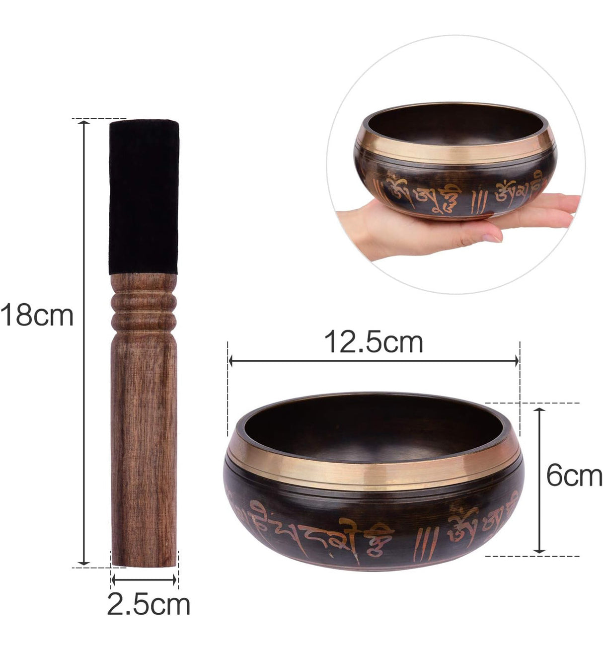 Tibetan Singing Bowl Set with Cushion and Mallet for Head Spa Headspa Facial Relaxing Chuông xoay Nepal Ấn Độ bằng đồng